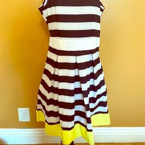 Fit and Flare Striped Dress with Neon Yellow Trim